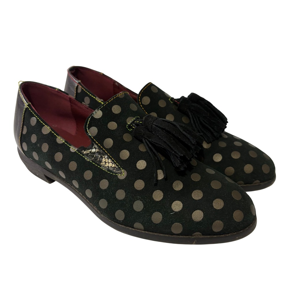 L'Artiste Spring Step Klasik Polka Dot Tassel Loafers Black Leather EU 39 US 8.5